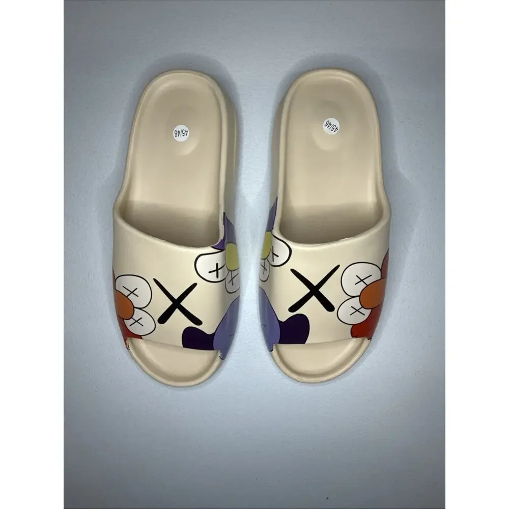 Cartoon Print Pillow Slides Bathroom Shower Slippers Size 45/46